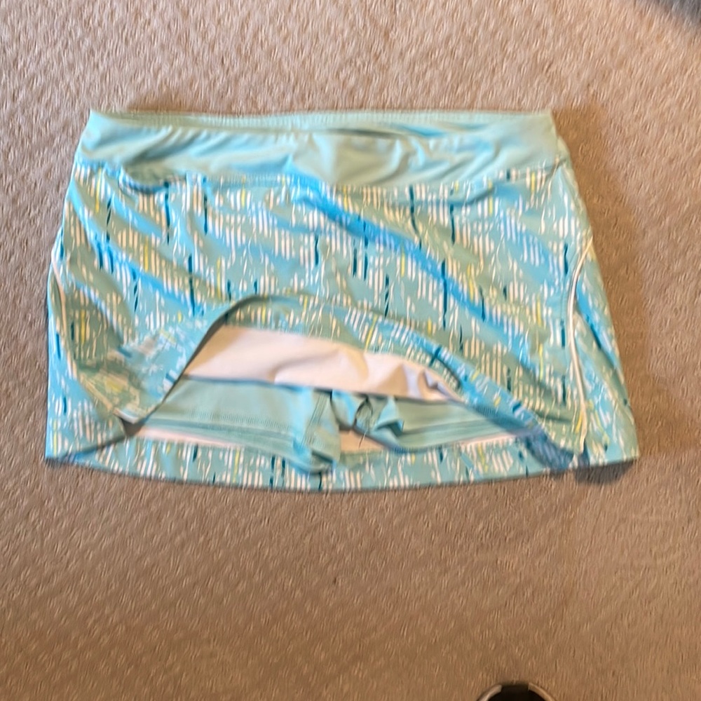 Tennis / running/ pickleball skirt - aqua blue geometric pattern size large